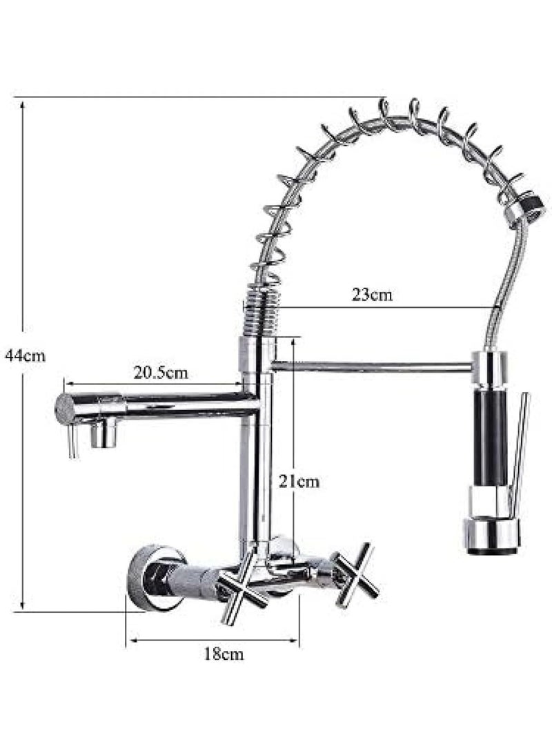 ALMIFTAH Wall Mount Spring Kitchen Faucet, Pull Down Kitchen Sink Mixer Tap with Dual Handle, Hot & Cold Water, Two Swivel Spout Basin Tap for Kitchen Sink - Image 2